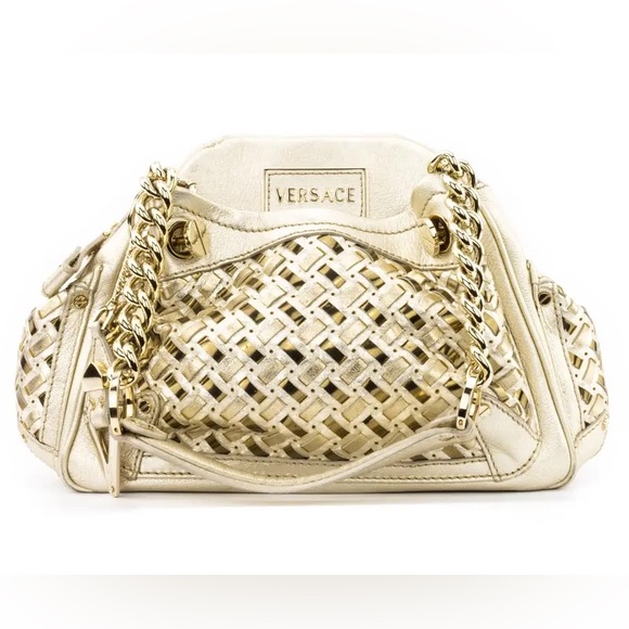 Vintage Versace Metallic Gold Leather Medusa Medium Bag - Picture 1 of 11